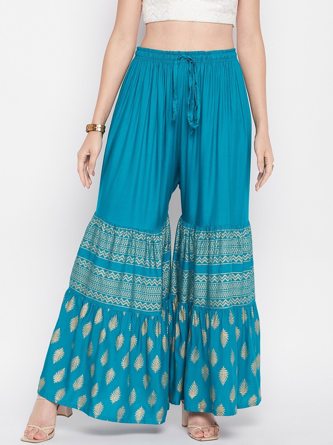 

Clora Creation Women Mid-Rise Ethnic Printed Flared Palazzos, Blue