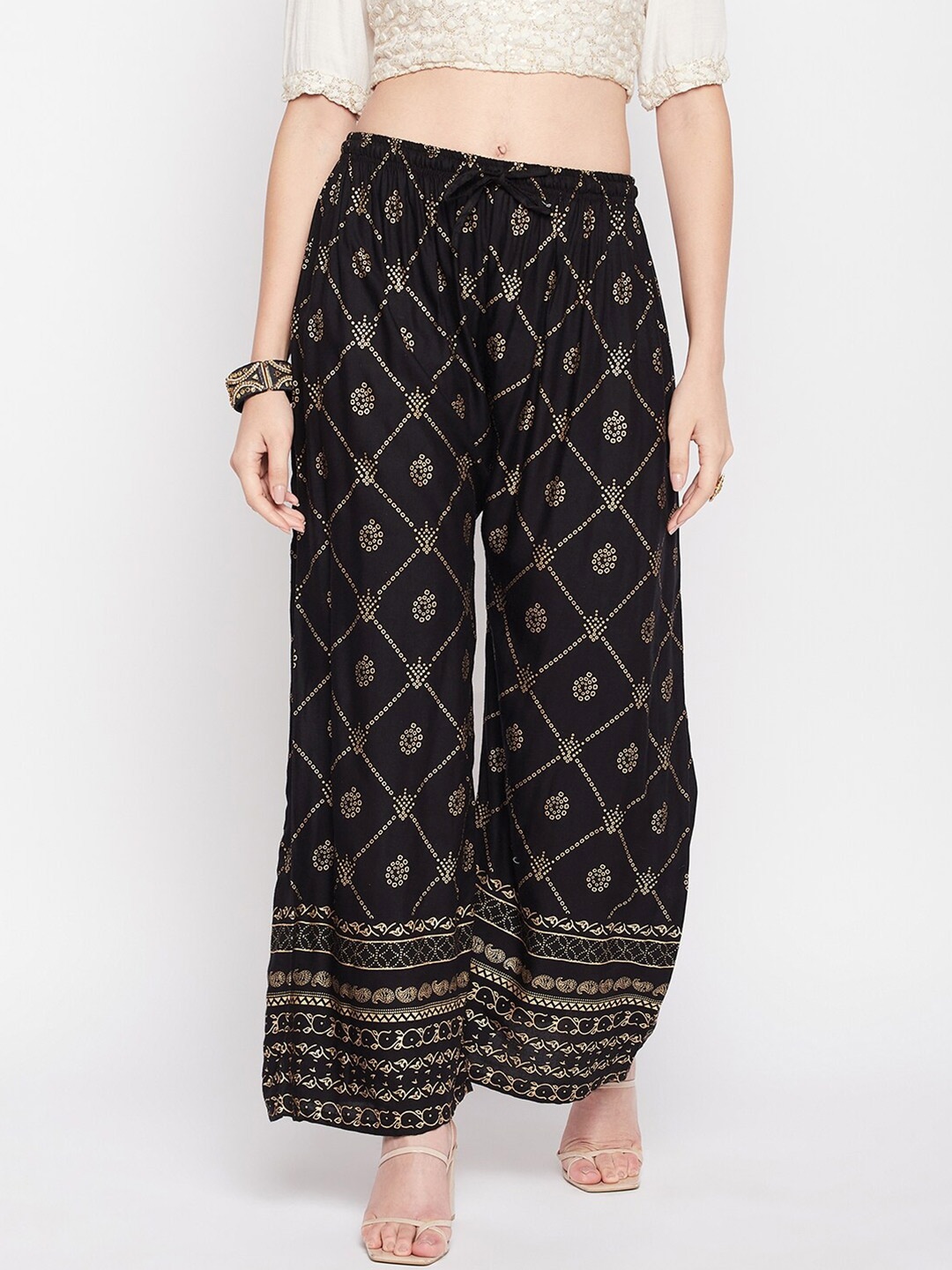 

Clora Creation Women Mid-Rise Ethnic Printed Straight Palazzos, Black