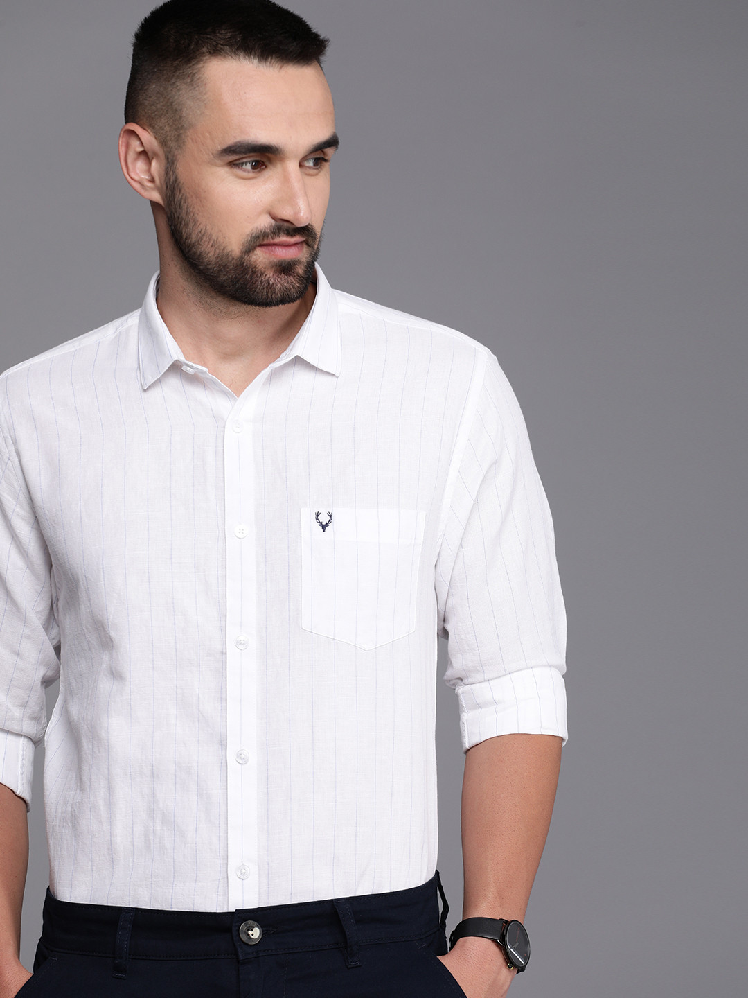 

Allen Solly Sport Fit Striped Cotton Linen Semiformal Shirt, White