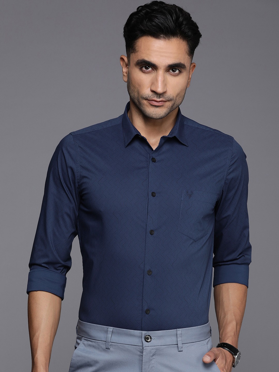 

Allen Solly Modern Fit Geometric Printed Semiformal Shirt, Blue