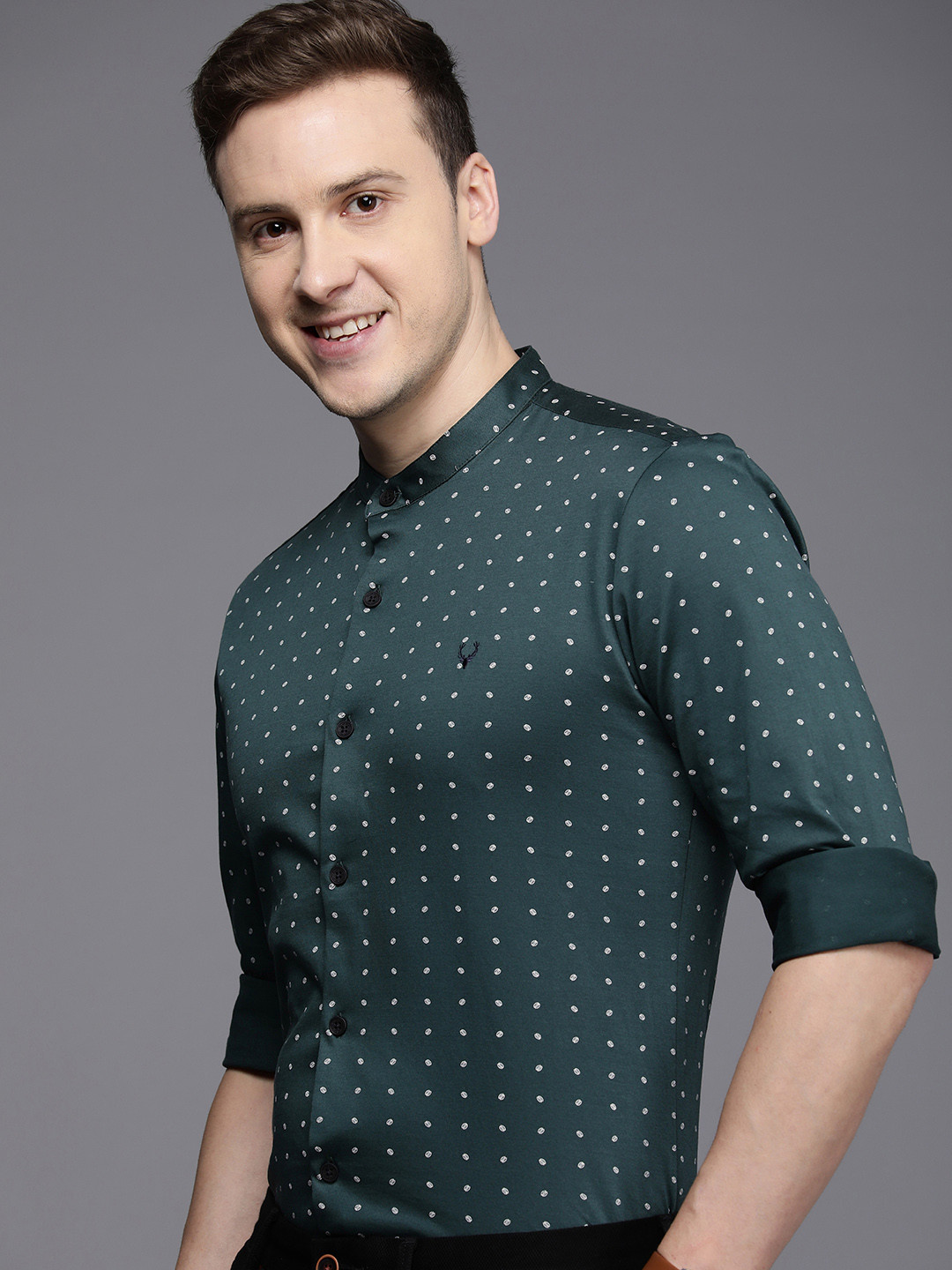 

Allen Solly Knitted Slim Fit Printed Pure Cotton Semiformal Shirt, Green