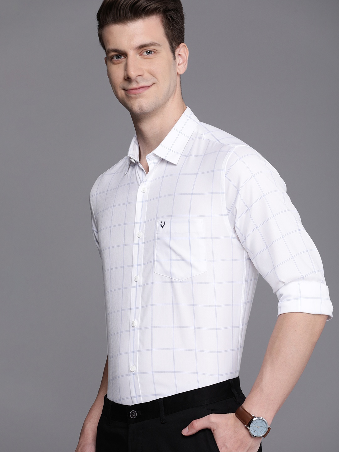 

Allen Solly Sport Fit Grid Tattersall Checked Pure Cotton Semiformal Shirt, White