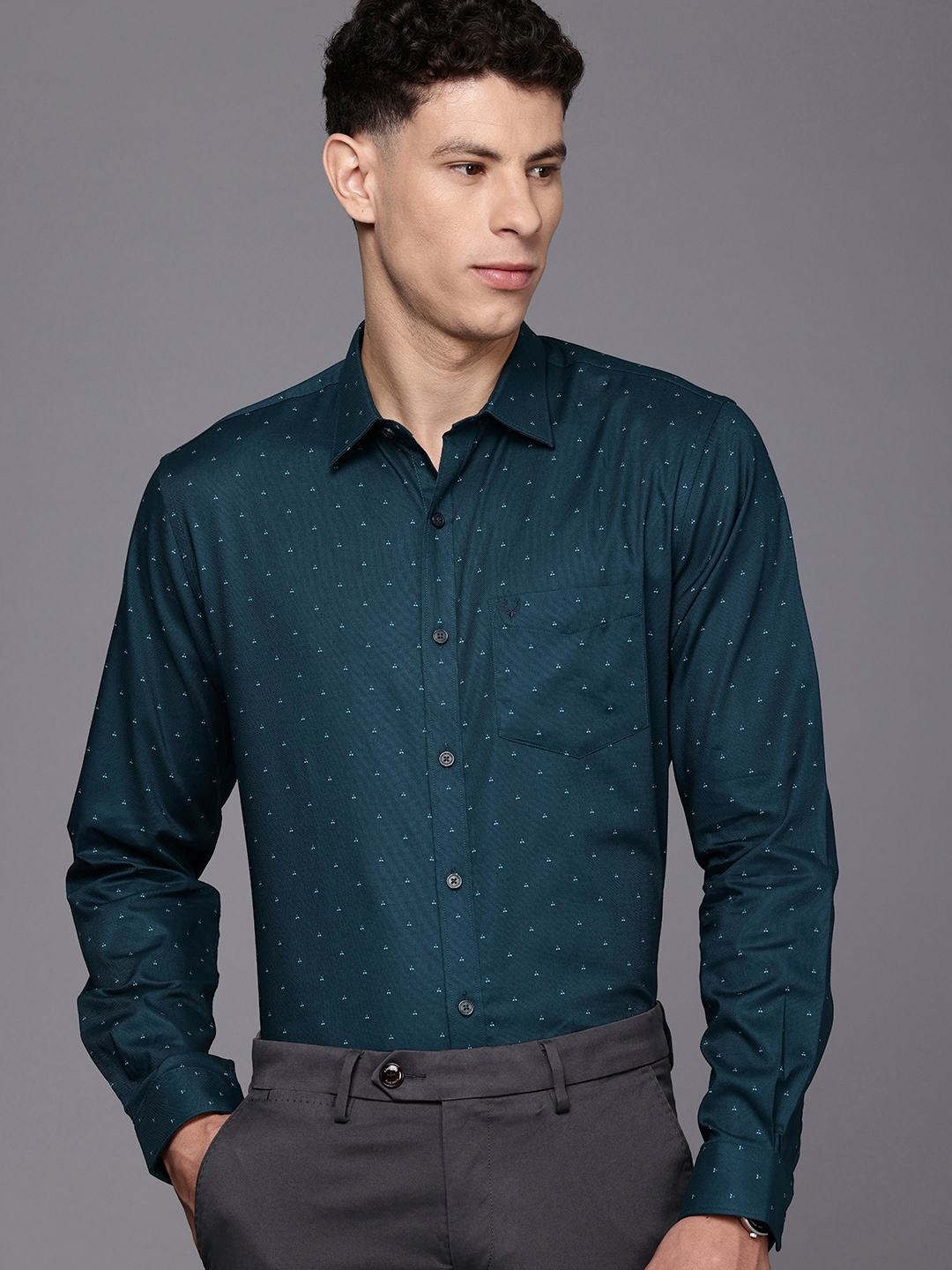 

Allen Solly Pure Cotton Classic Fit Geometric Printed Semiformal Shirt, Teal