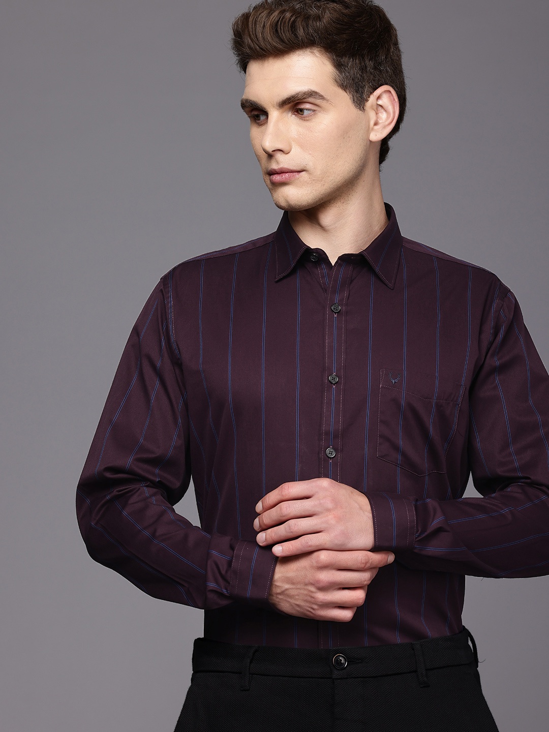 

Allen Solly Pure Cotton Classic Fit Opaque Striped Semiformal Shirt, Burgundy