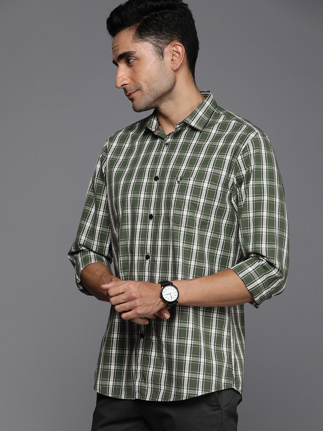 

Allen Solly Classic Checked Pure Cotton Casual Shirt, Olive