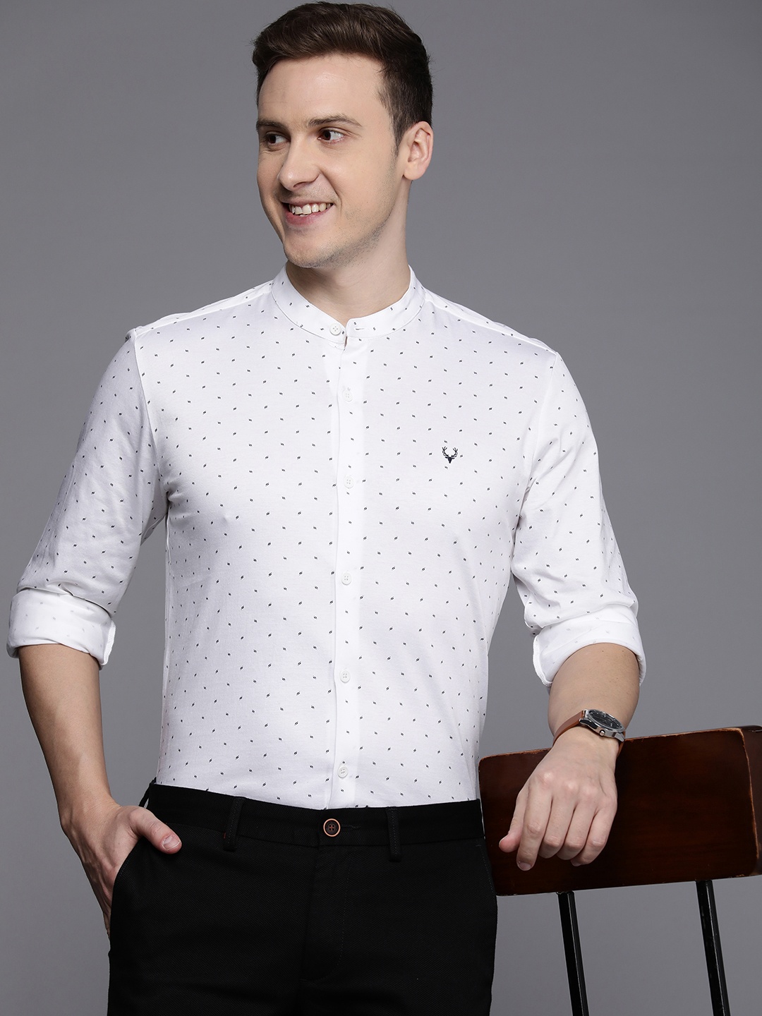 

Allen Solly Knitted Slim Fit Printed Pure Cotton Semiformal Shirt, White