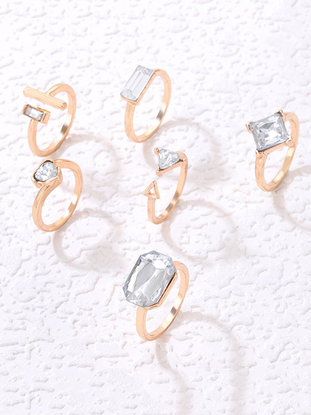 

Scintillare By Sukkhi Set Of 6 Gold-Plated Stone-Studded Finger Ring