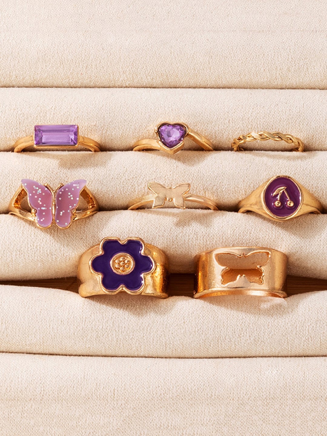 

Scintillare By Sukkhi Set Of 8 Gold-Plated Stone-Studded Rings