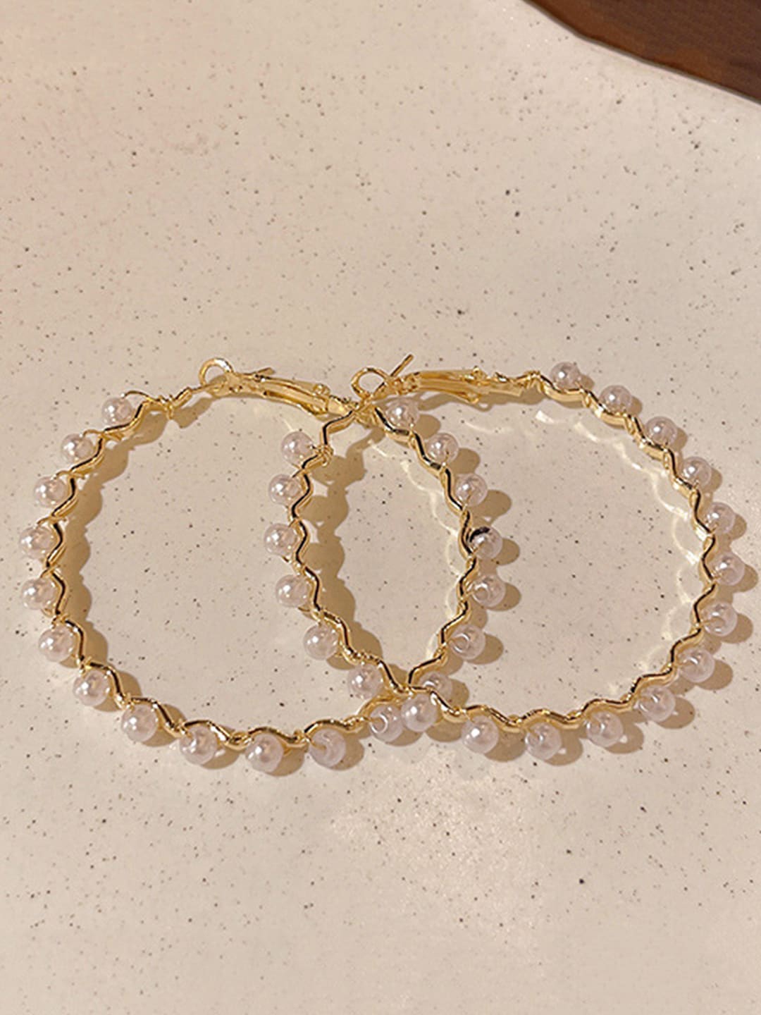 

Scintillare By Sukkhi Gold-Plated Beaded Circular Hoop Earrings