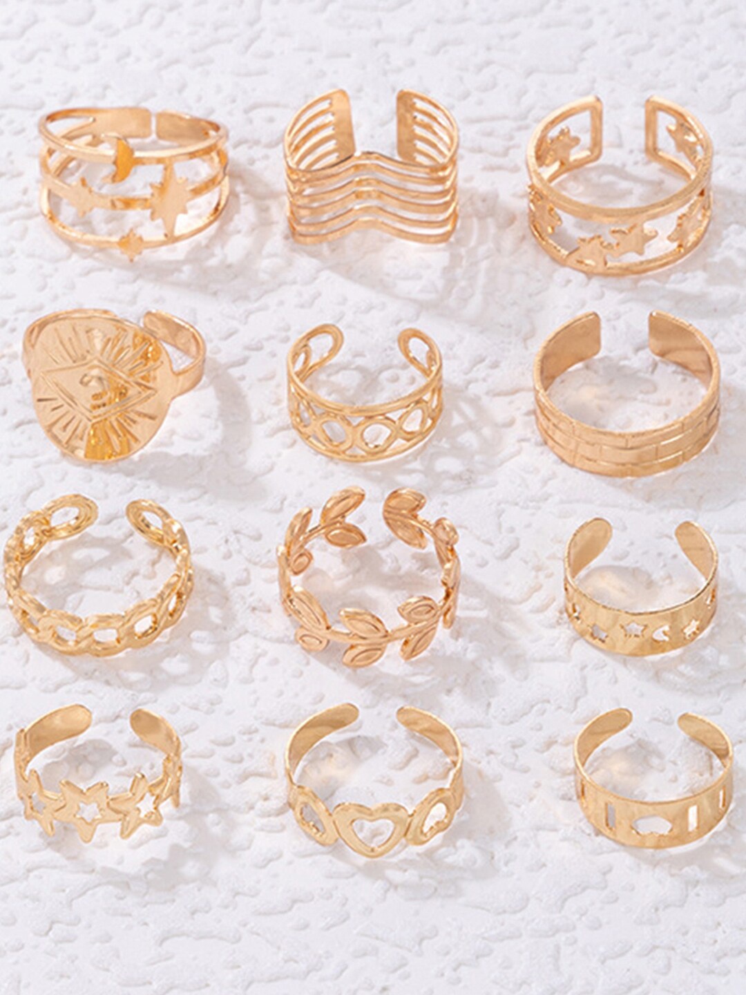 

Scintillare By Sukkhi Set Of 12 Gold-Plated Finger Rings