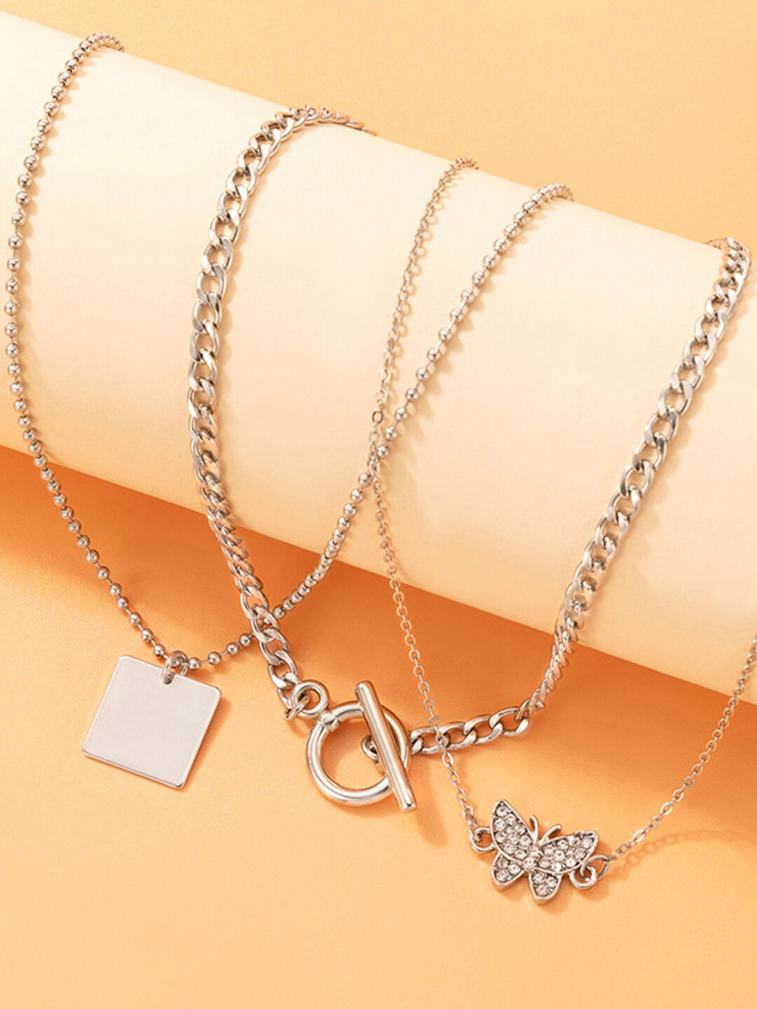 

Scintillare By Sukkhi Set Of 3 Rhodium-Plated Layered Necklace, Silver