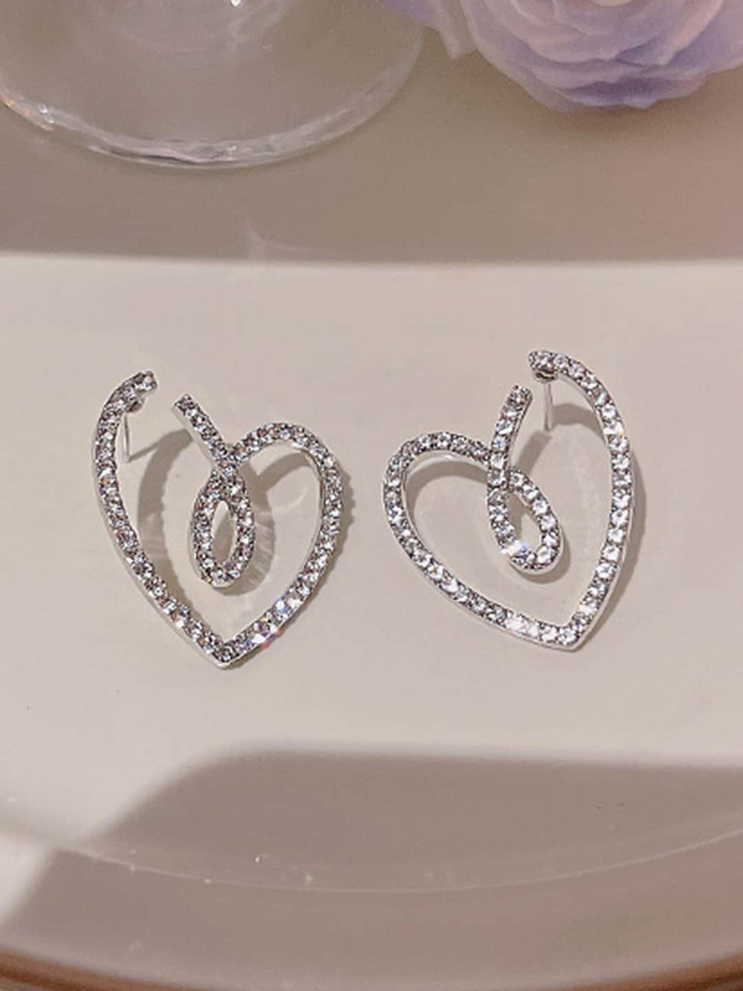 

Scintillare By Sukkhi Rhodium-Plated Heart Shaped Studs Earrings, Silver