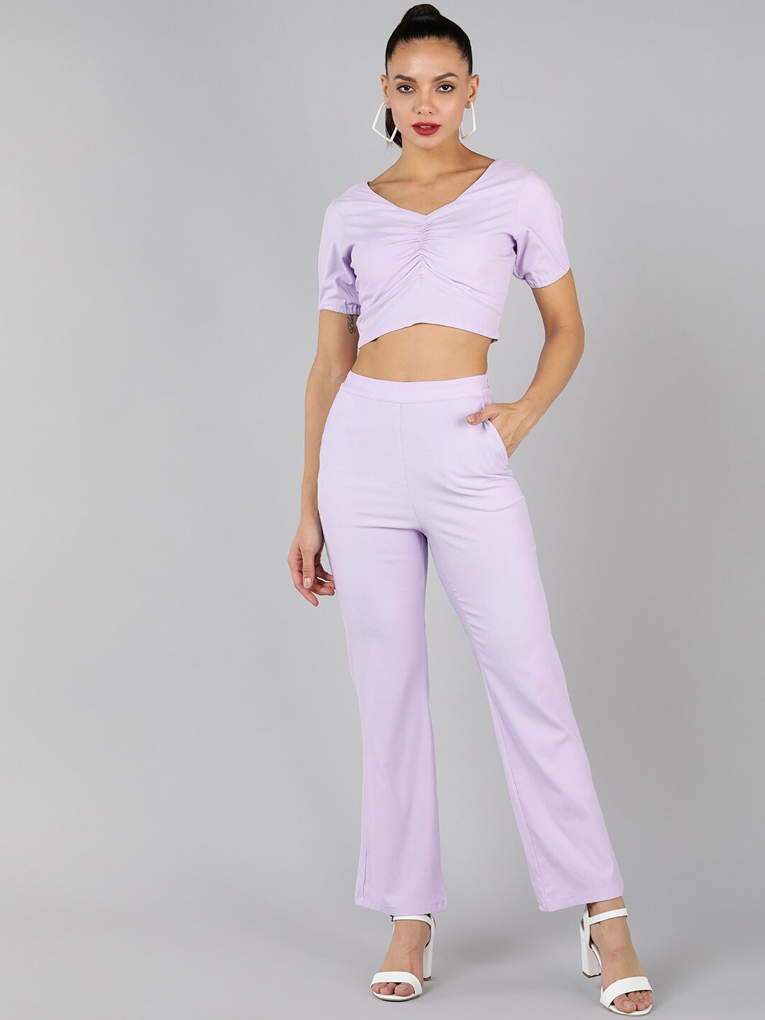 

Golden Kite Women V-Neck Top with Trousers, Lavender