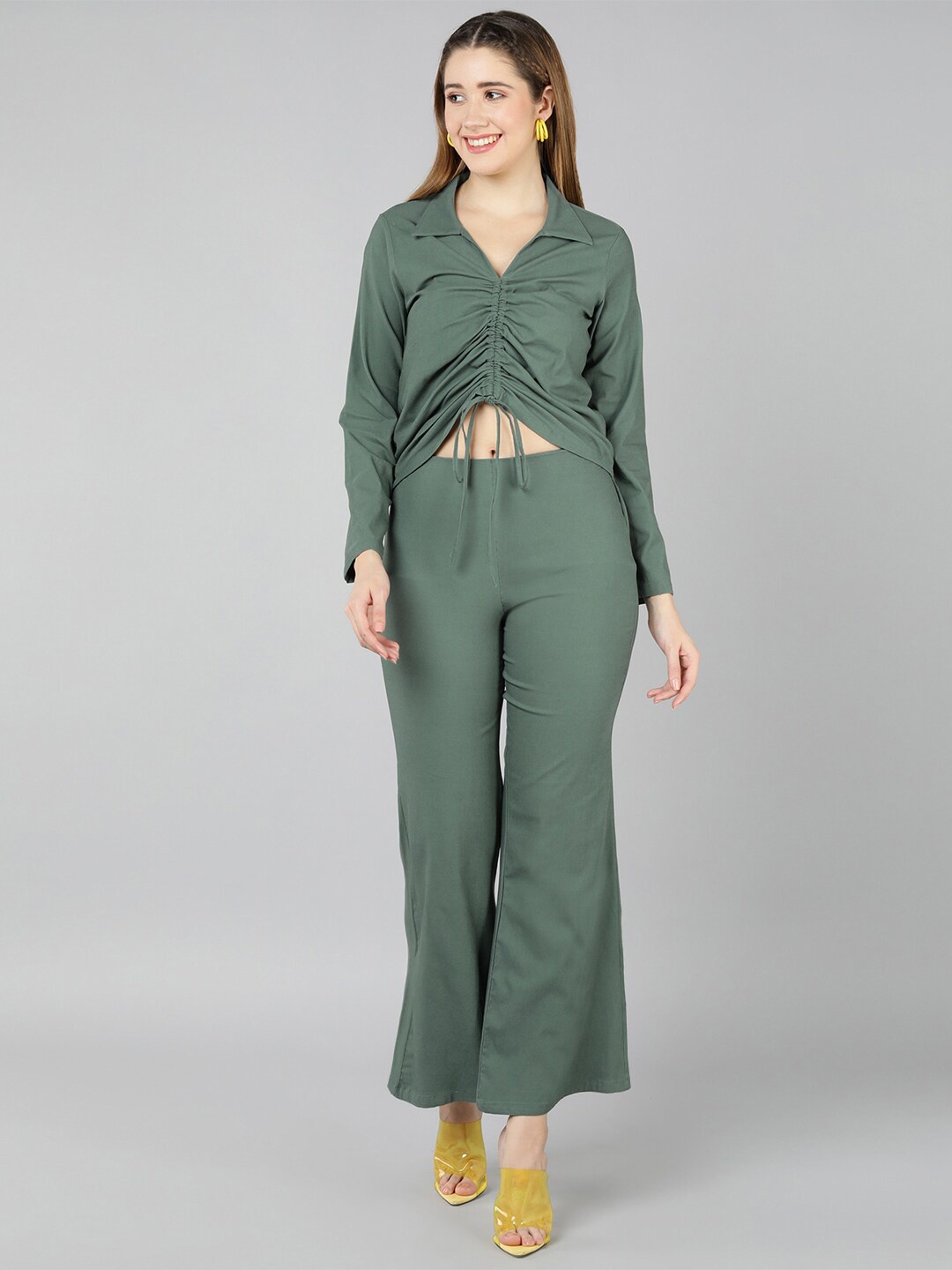 

Golden Kite Women Ruched Crop Top With Trousers, Green