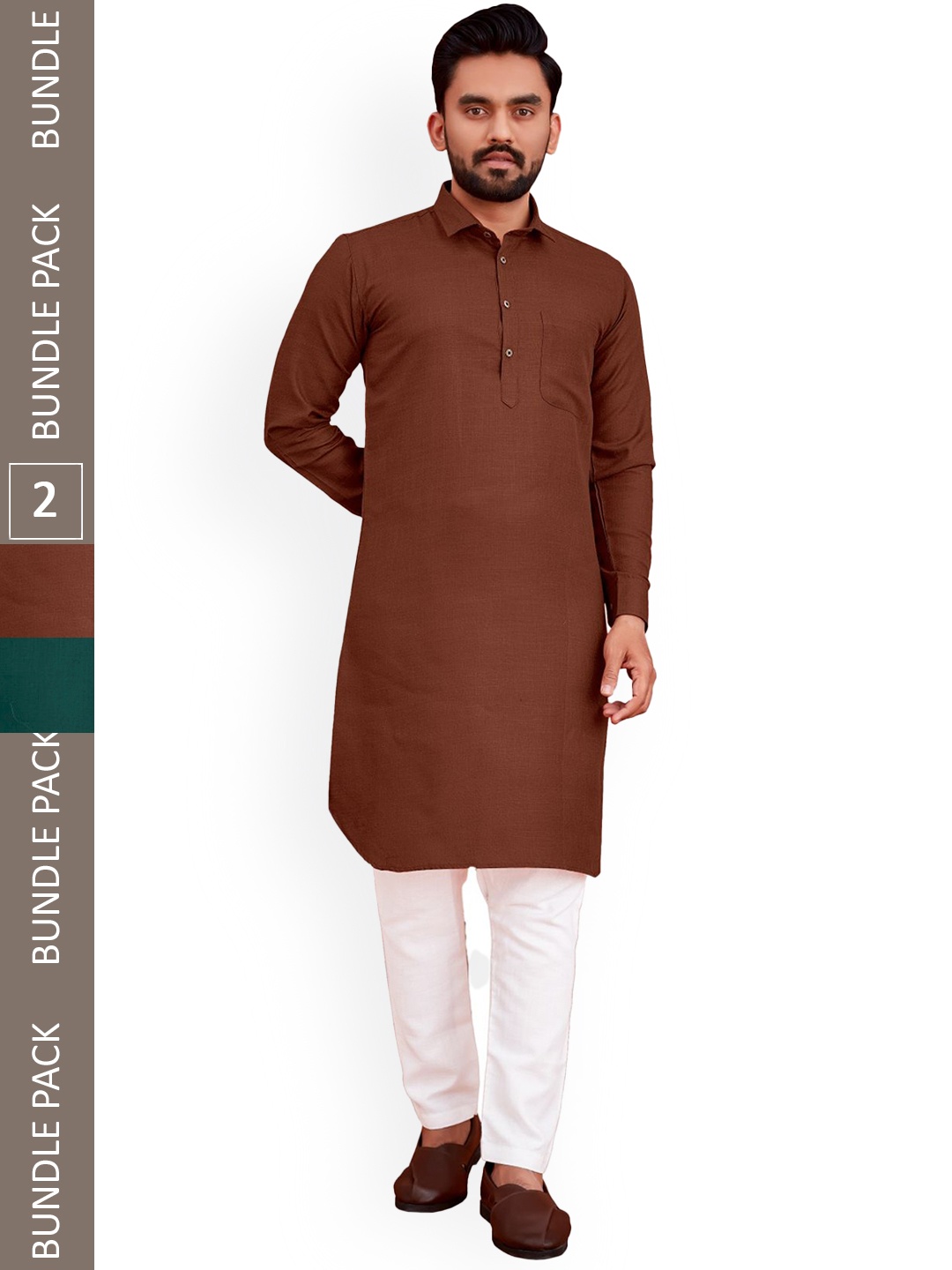 

allan peter Pack Of 2 Pure Cotton Pathani Kurta, Brown