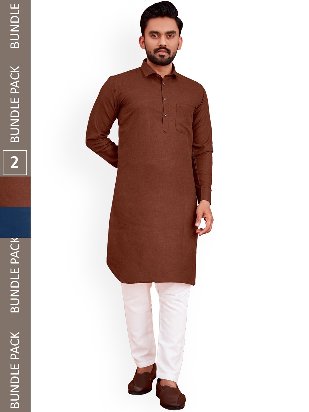 

allan peter Pack Of 2 Cotton Kurtas, Brown