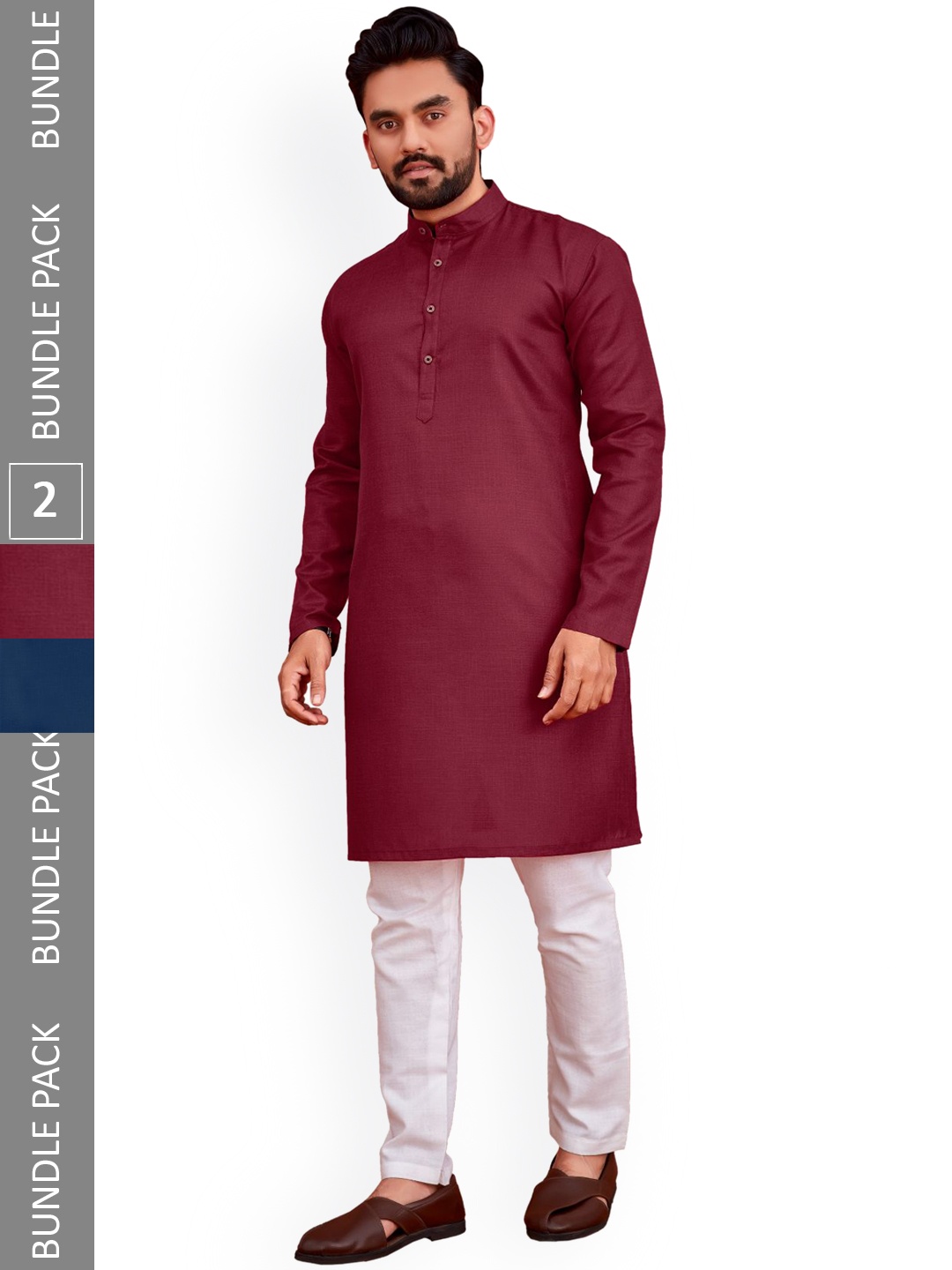 

allan peter Pack Of 2 Mandarin Collar Pure Cotton Kurtas, Purple