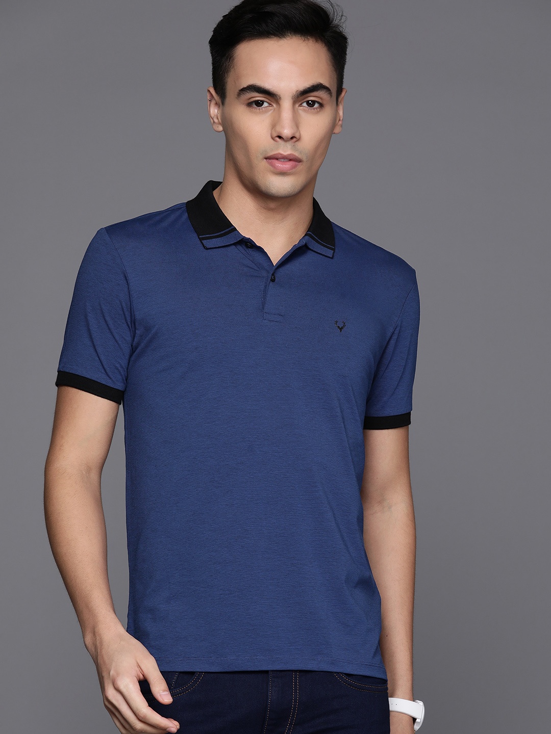 

Allen Solly Solid Polo Collar T-shirt, Navy blue