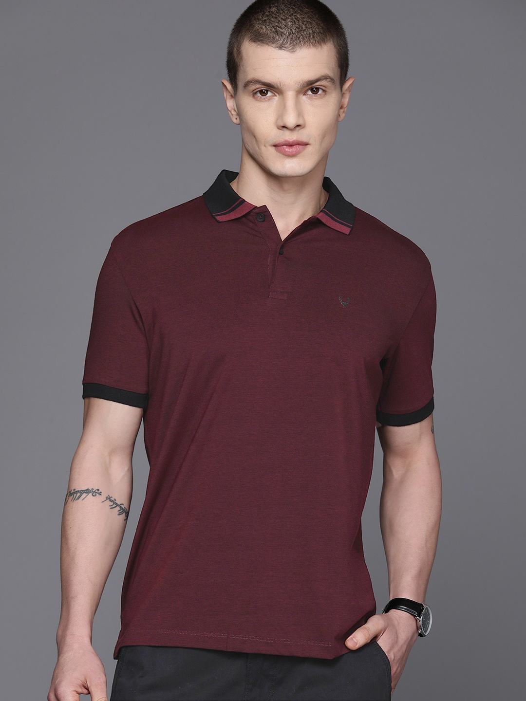 

Allen Solly Solid Polo Collar T-shirt, Burgundy