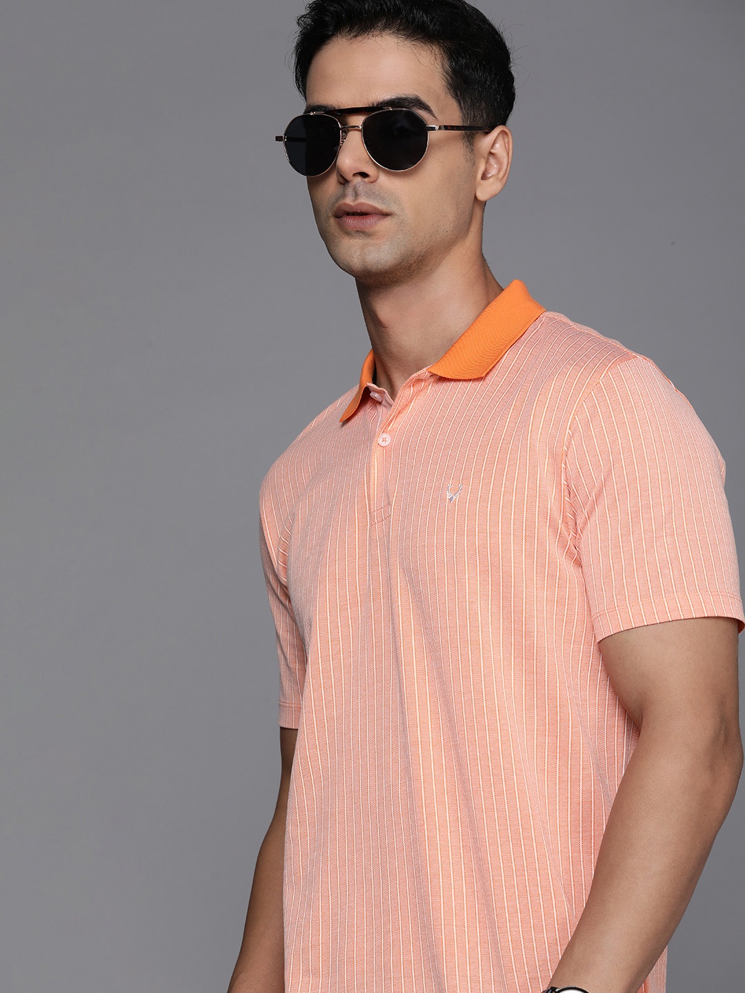 

Allen Solly Striped Polo Collar Pure Cotton T-shirt, Orange