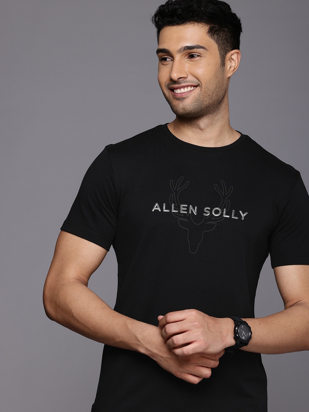 

Allen Solly Pure Cotton Brand Logo Printed Slim Fit T-shirt, Black