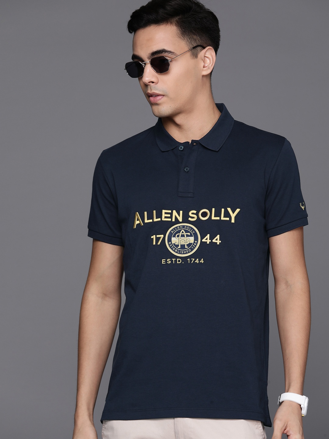 

Allen Solly Embroidered Pure Cotton T-shirt, Navy blue