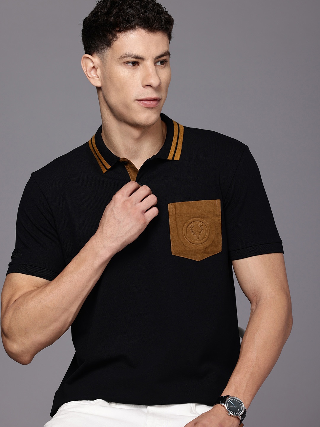 

Allen Solly Solid Polo Collar Pocket T-shirt, Black