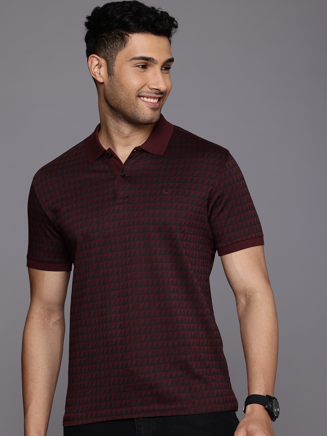 

Allen Solly Pure Cotton Geometric Printed Polo Collar T-shirt, Maroon