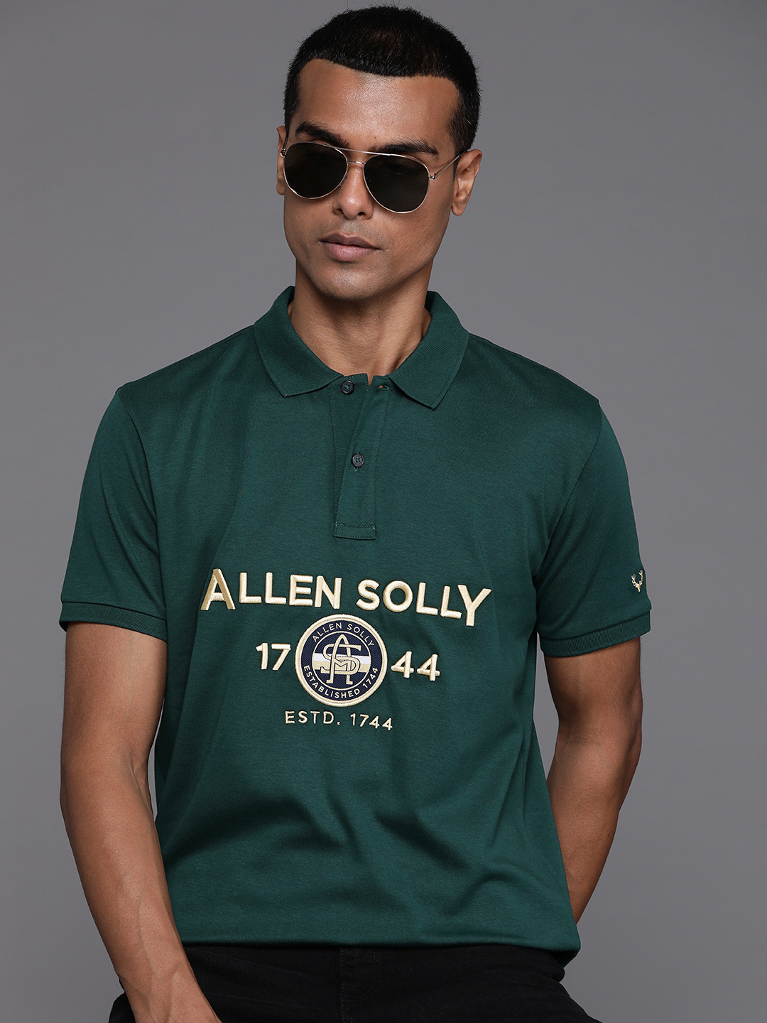 

Allen Solly Brand Logo Polo Collar Pure Cotton T-shirt, Green