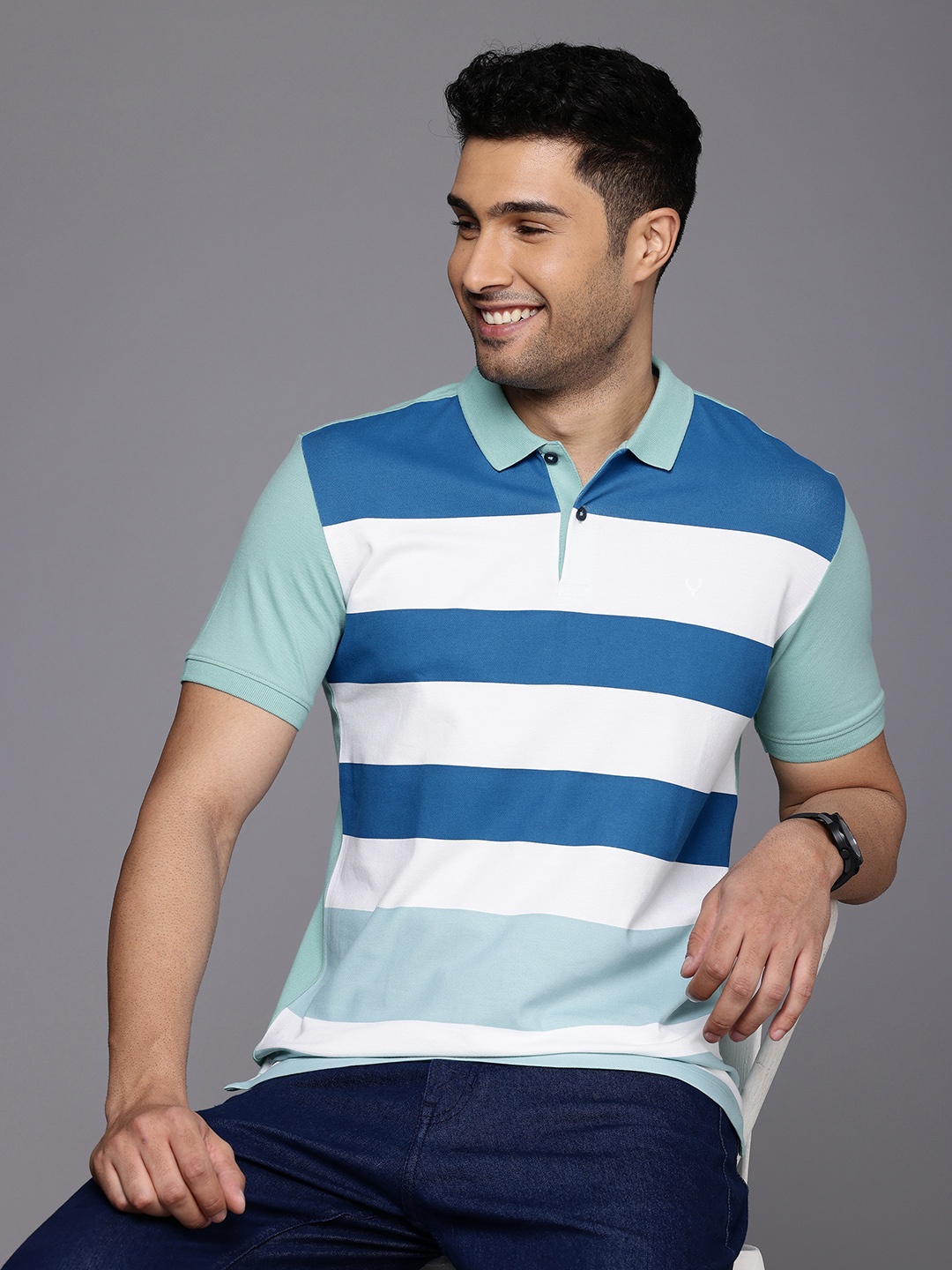 

Allen Solly Striped Polo Collar Casual T-shirt, Green