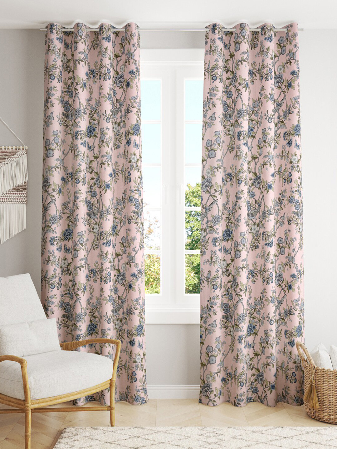 

Gulaab Jaipur Pink & Blue 2 Pieces Floral Cotton Long Door Curtains