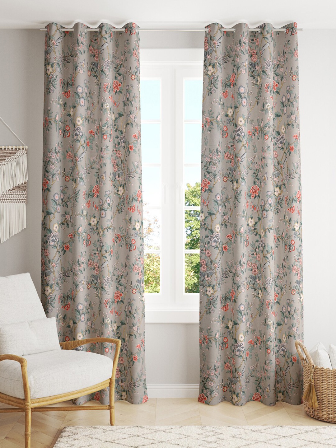 

Gulaab Jaipur Grey & Red 2 Pieces Floral Long Door Curtains