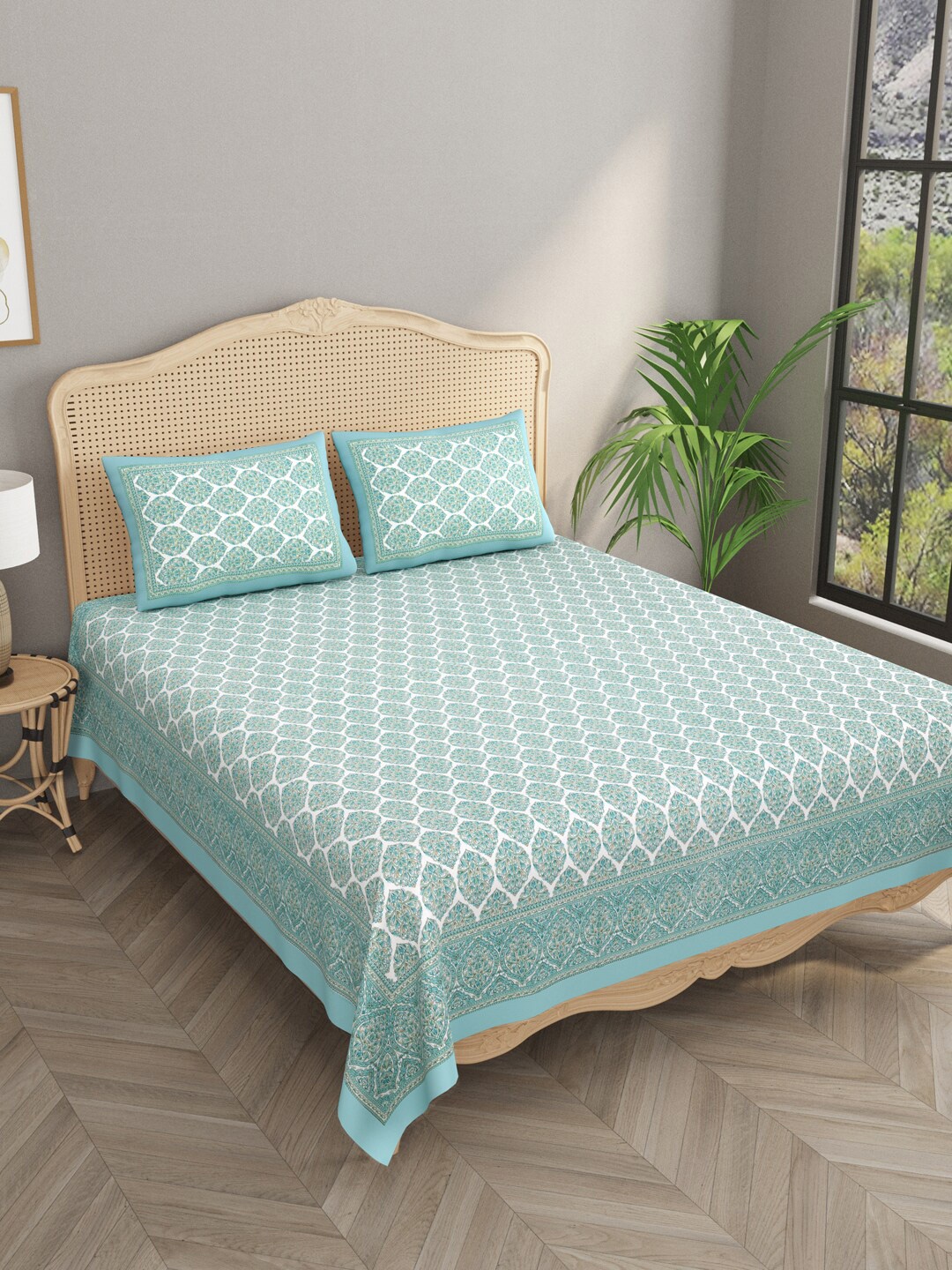 

Gulaab Jaipur Blue Ethnic Motifs Printed 600 TC Cotton King Bedsheet & 2 Pillow Covers