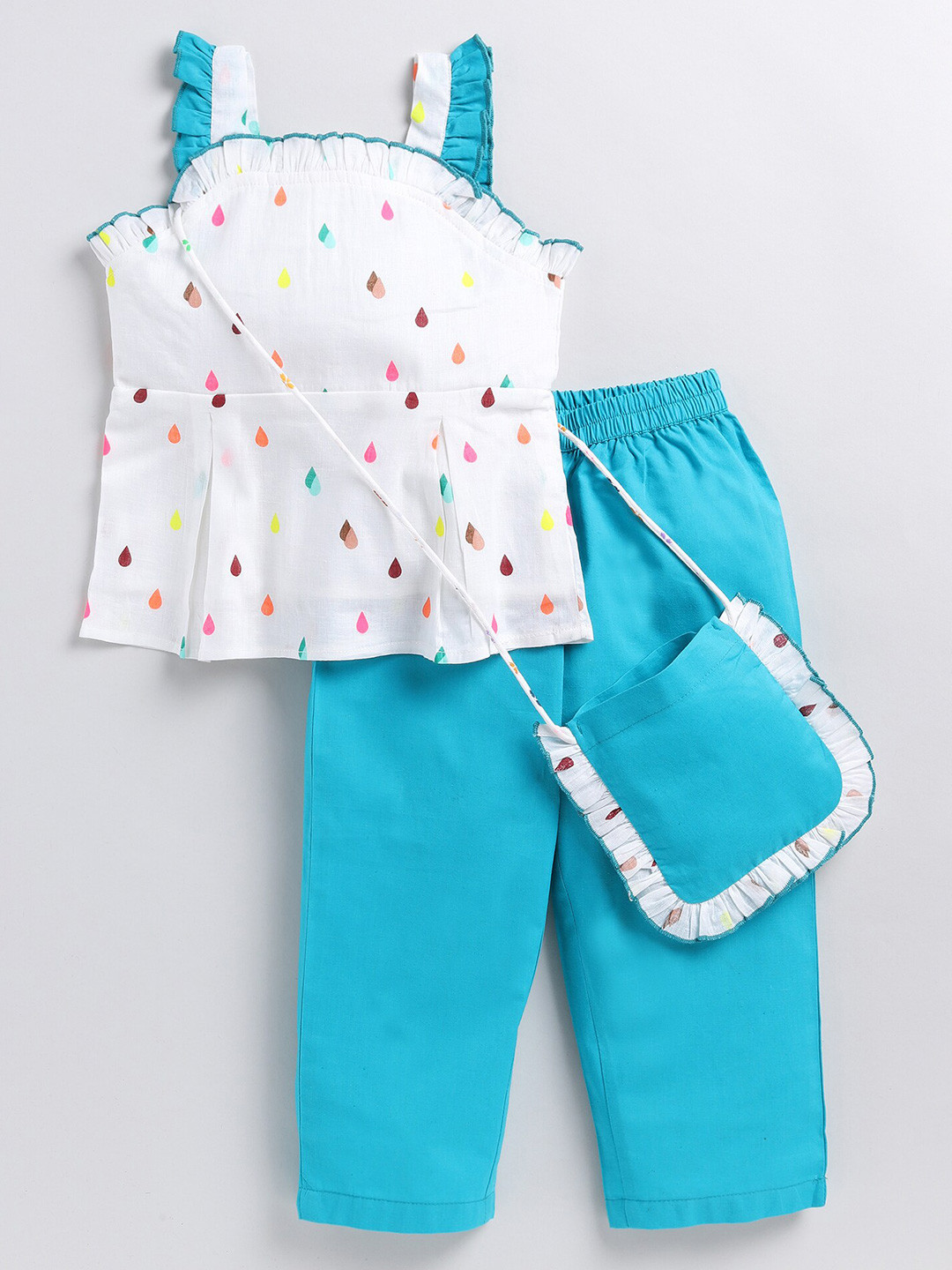 

M'andy Girls Printed Top with Pyjamas, White