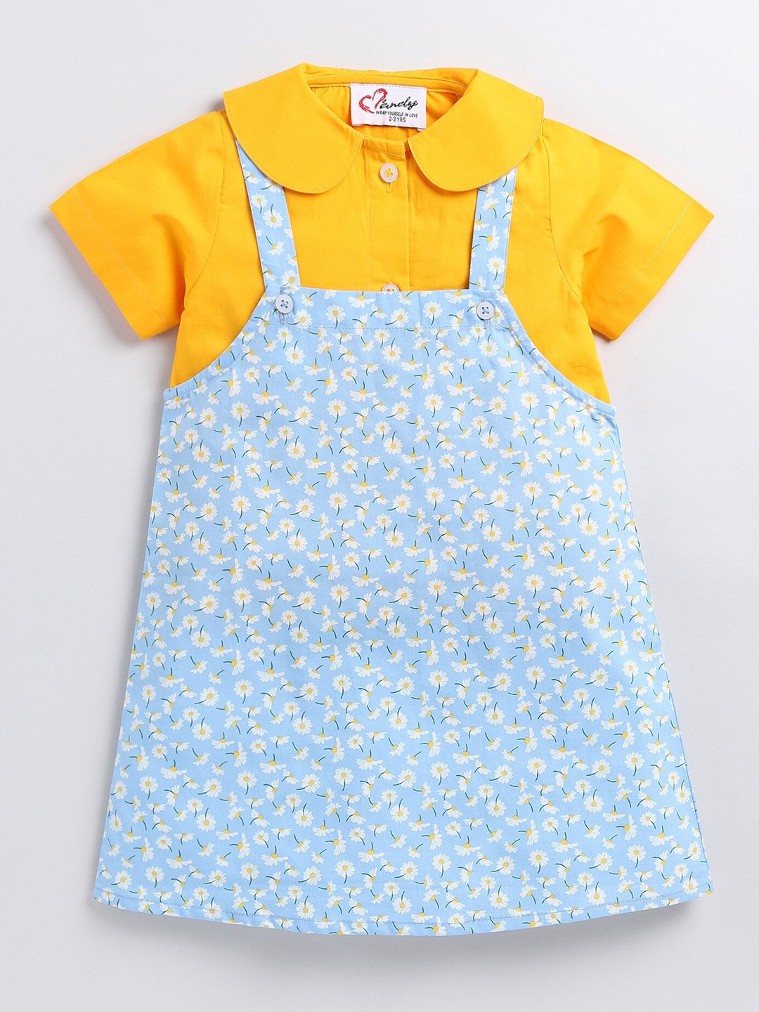 

M'andy Girls Floral Print Dungaree Style Skirt And Top, Blue