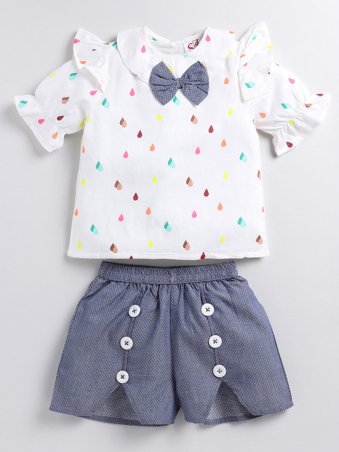 

M'andy Girls Printed Top with Shorts, White