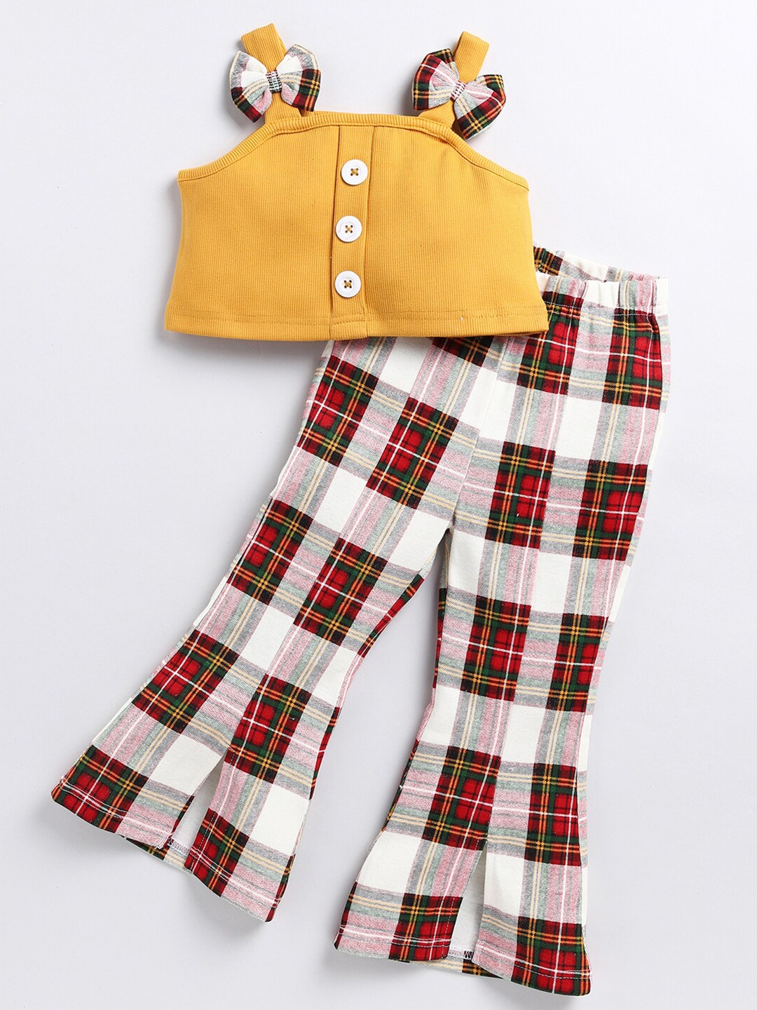 

M'andy Girls Checked Top with Palazzos, Yellow