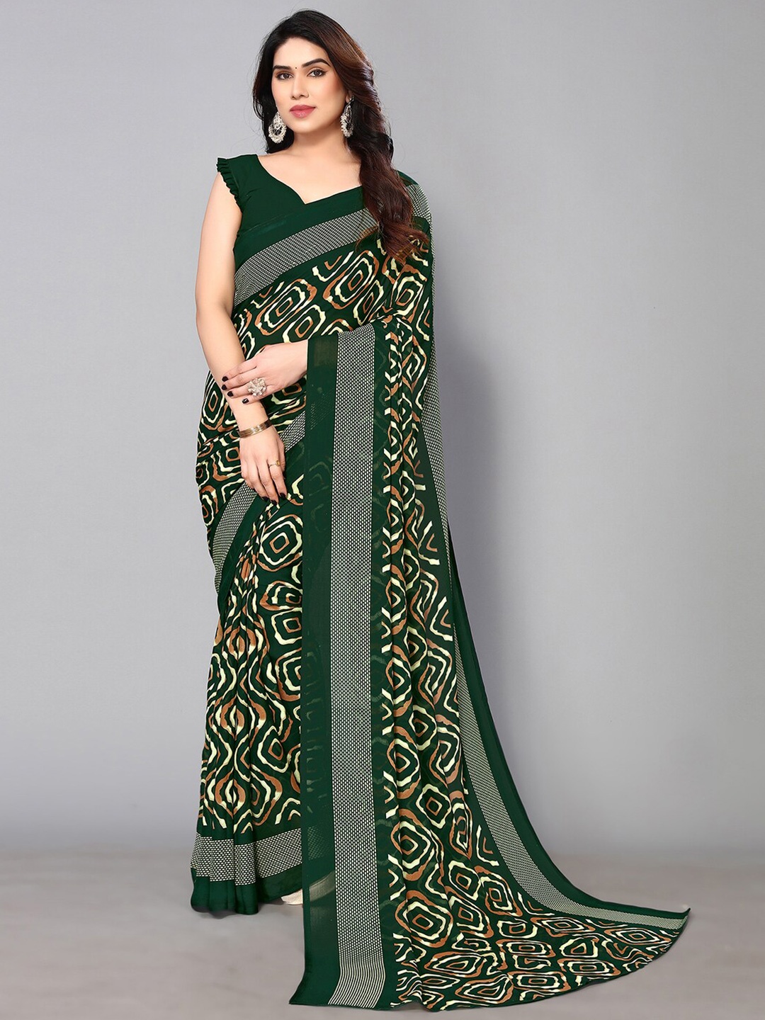 

KALINI Ethnic Motif Printed Saree, Green
