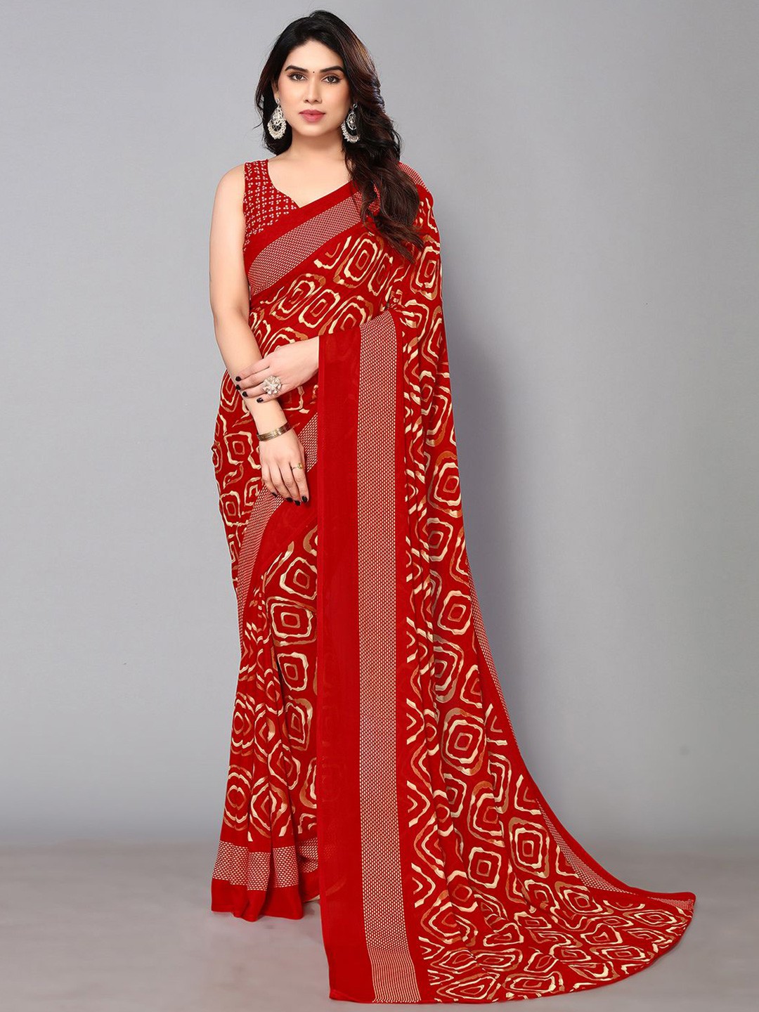 

KALINI Ethnic Motif Printed Saree, Red