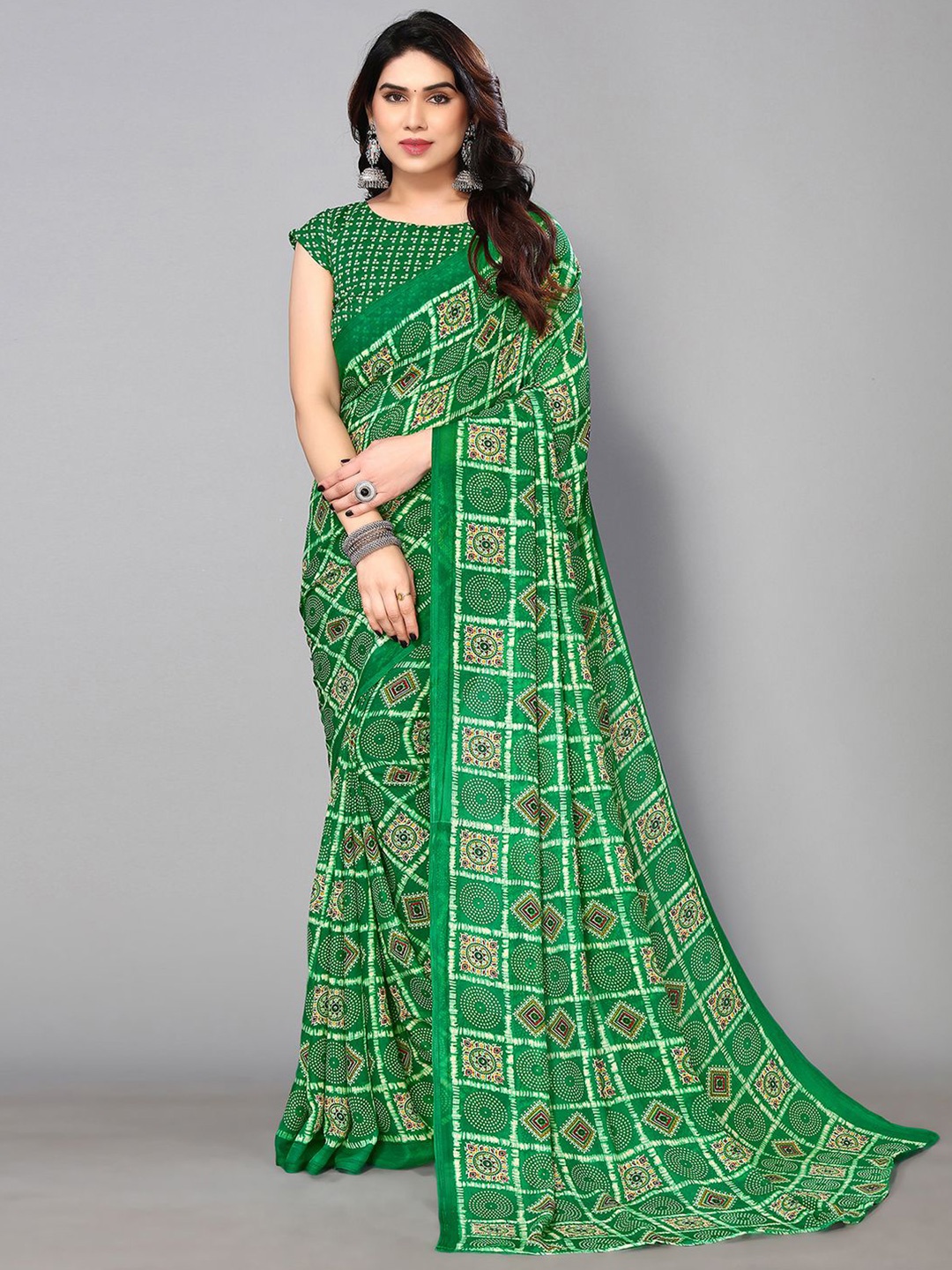 

KALINI Ethnic Motif Printed Saree, Green