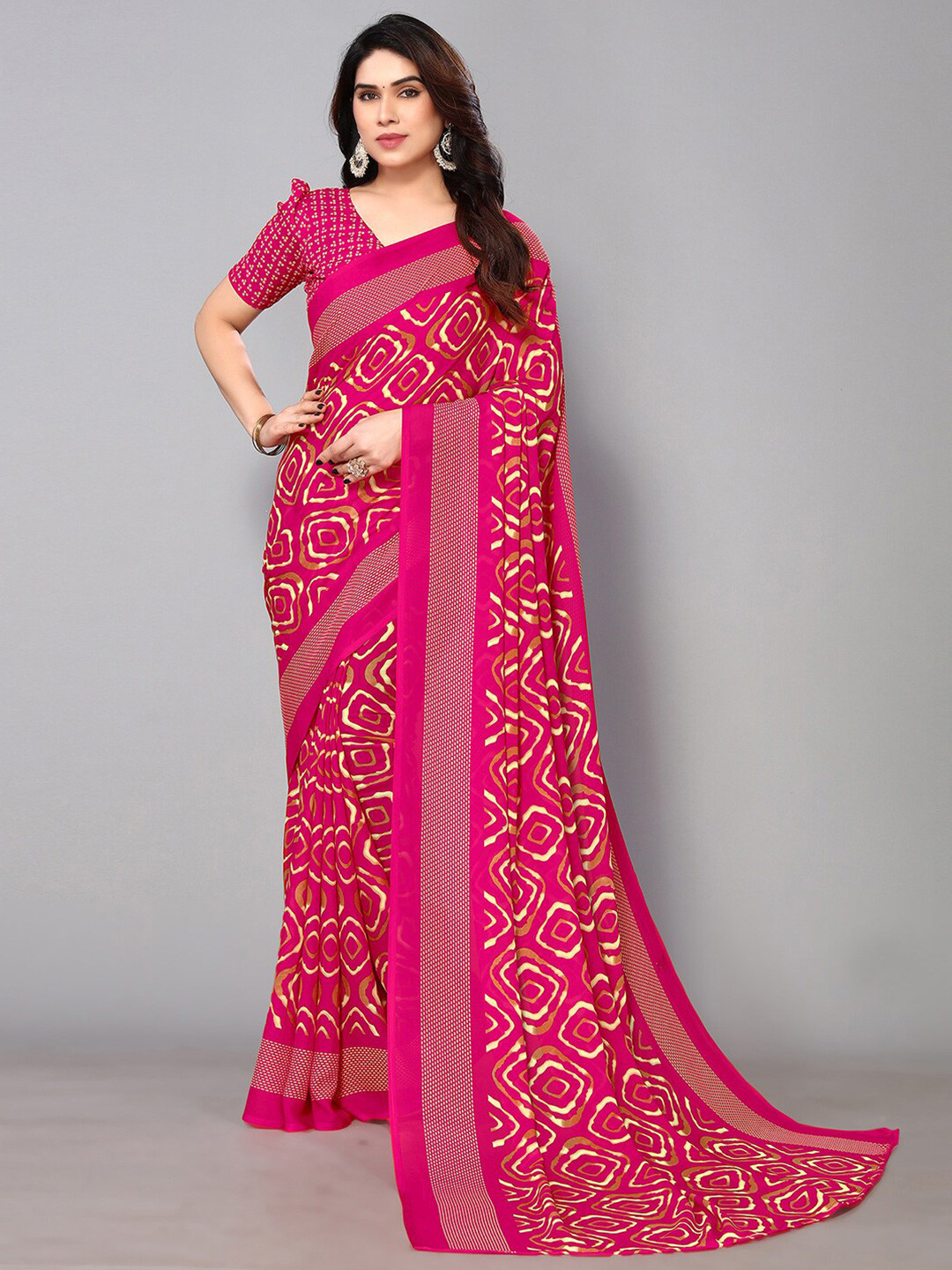 

KALINI Ethnic Motif Printed Saree, Pink
