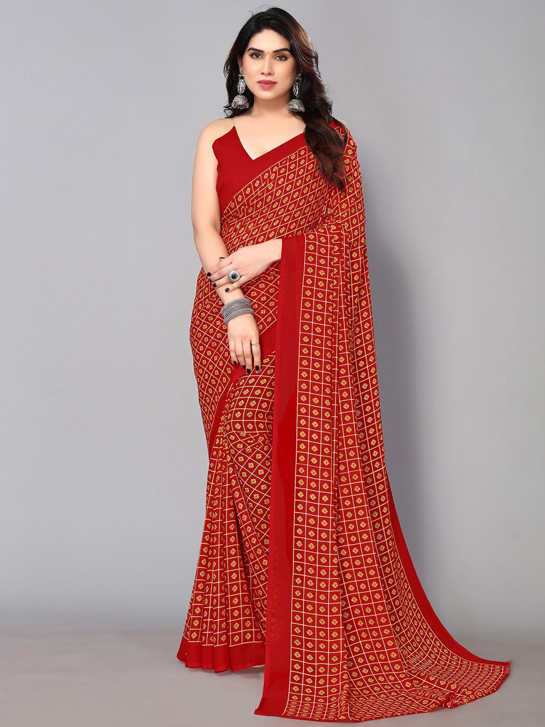 

KALINI Georgette Printed Saree, Red