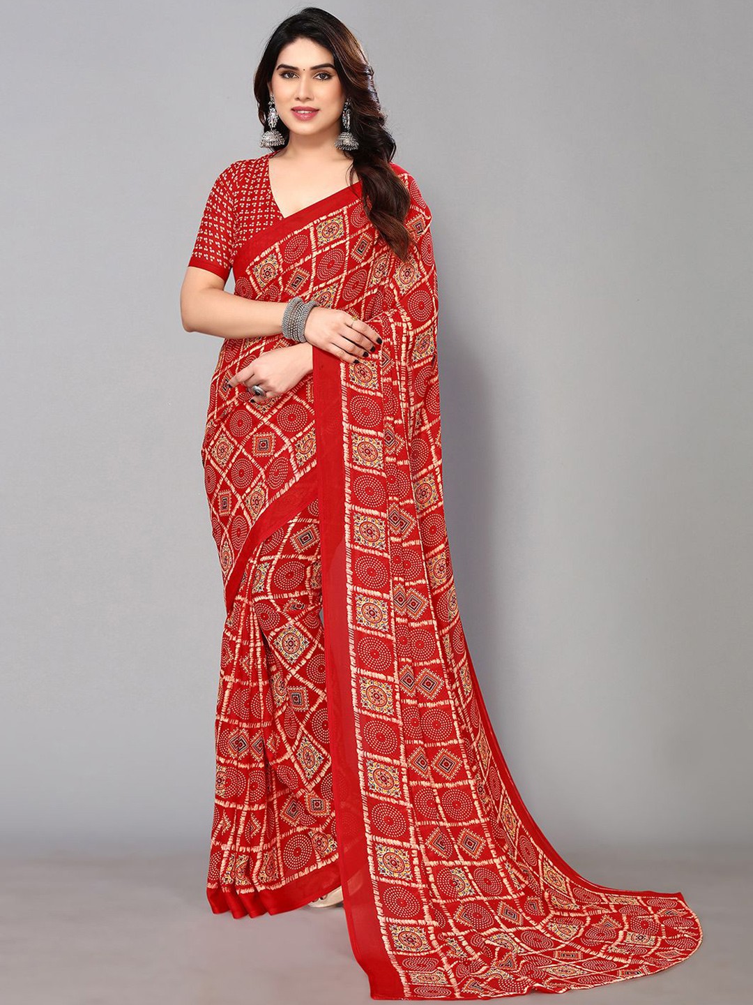 

KALINI Ethnic Motifs Printed Saree, Red