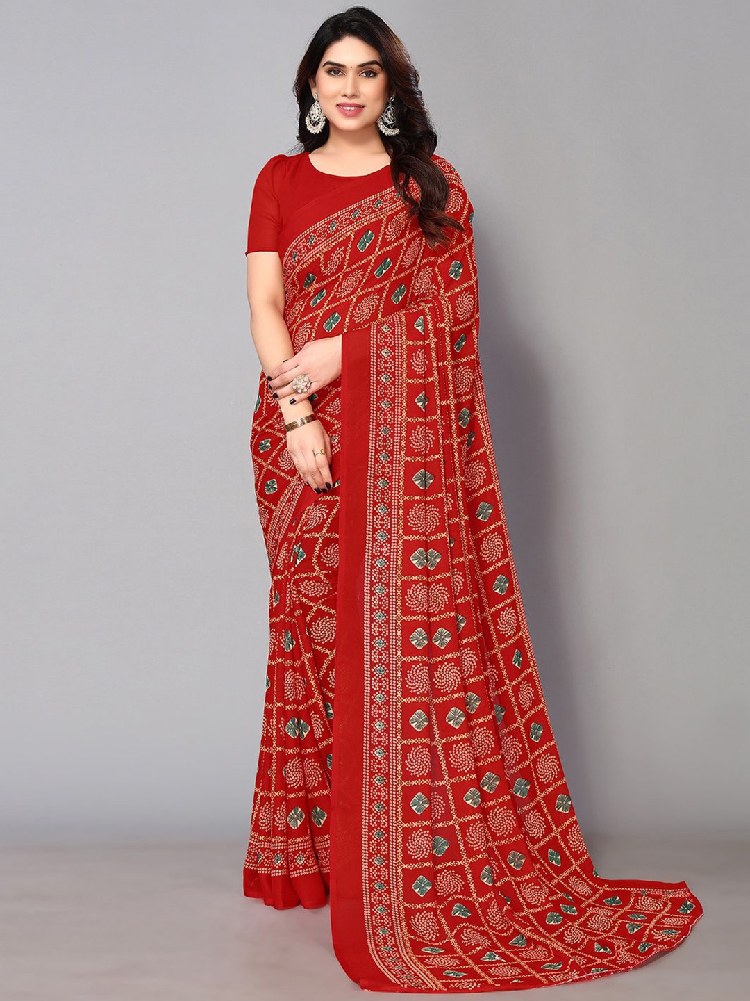

KALINI Ethnic Motifs Printed Saree, Red