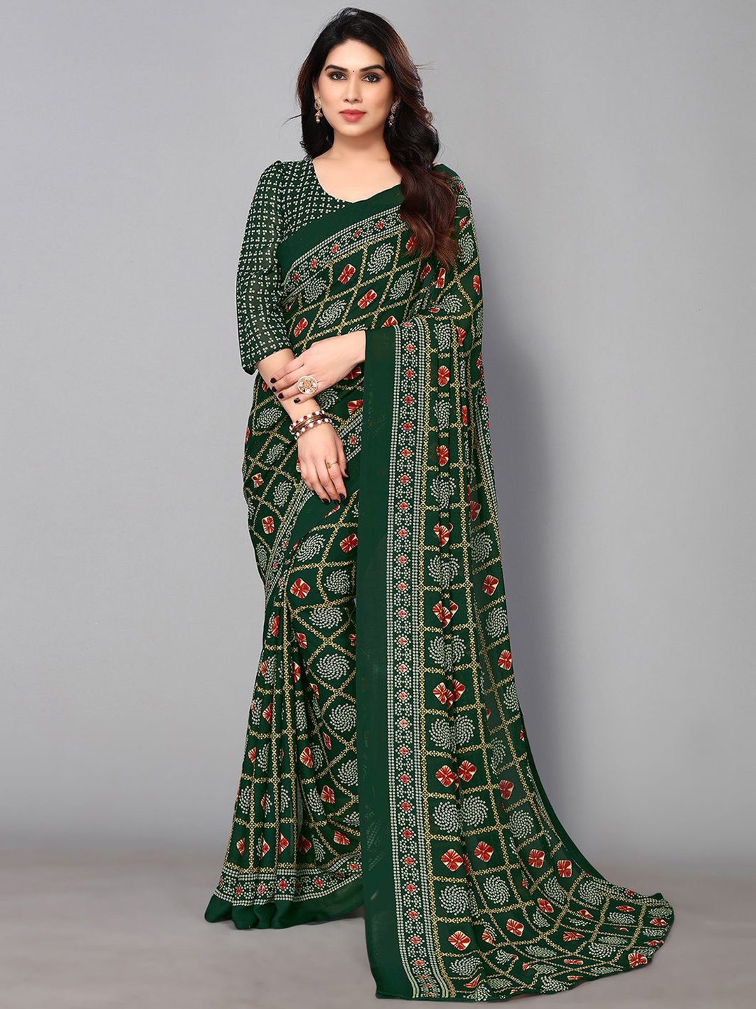 

KALINI Ethnic Motifs Printed Saree Saree, Green