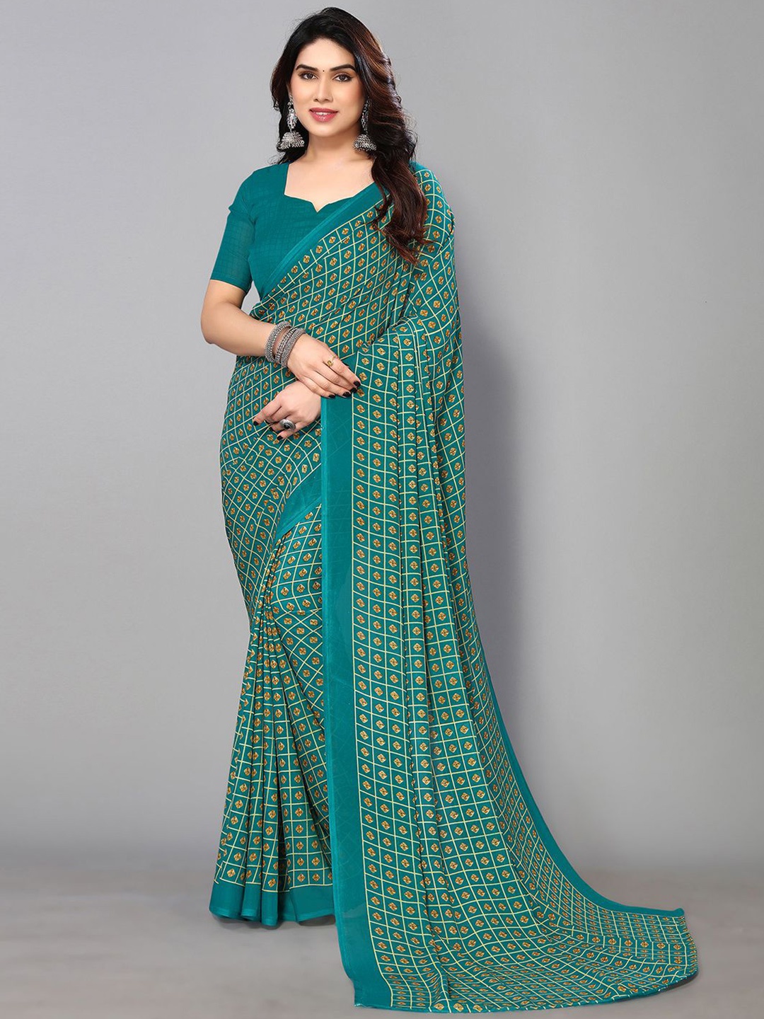 

KALINI Geometric Printed Saree, Green