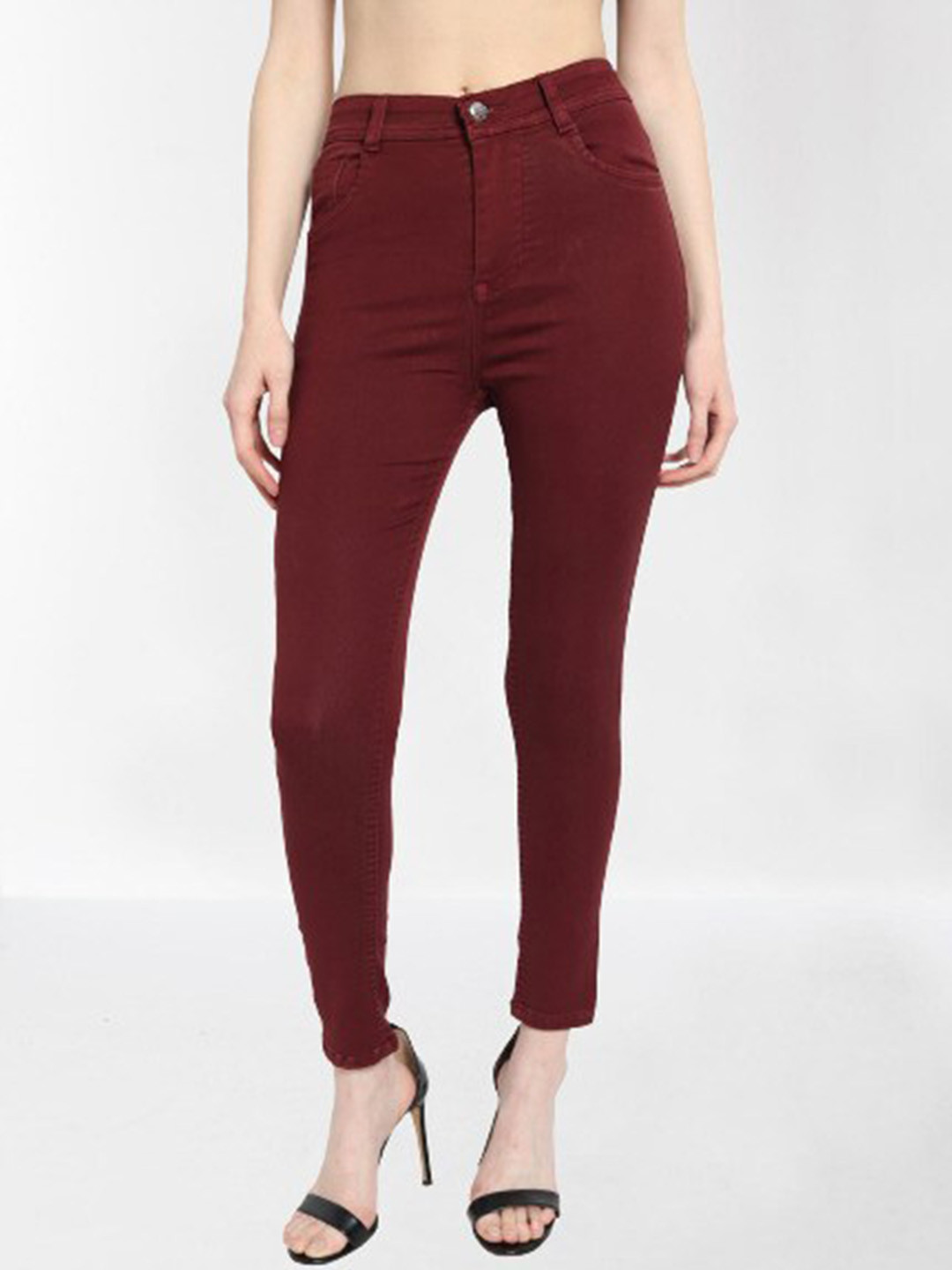 

BAESD Women Jean Slim Fit High-Rise Low Distress Stretchable Denim Jeans, Maroon