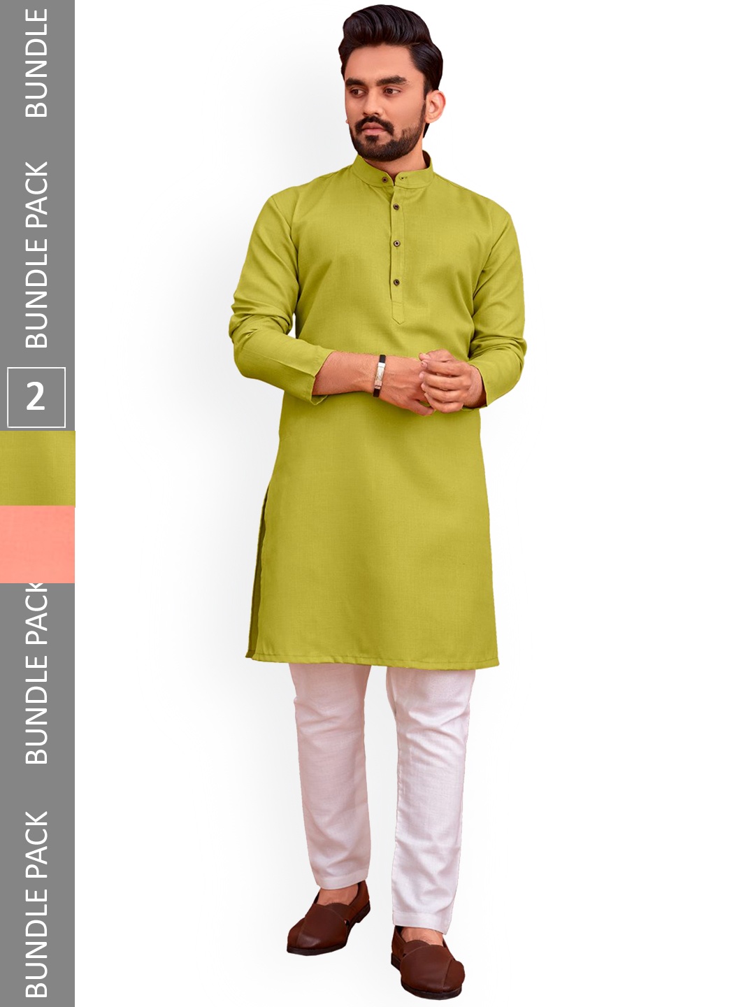 

allan peter Pack Of 2 Mandarin Collar Cotton Kurtas, Green