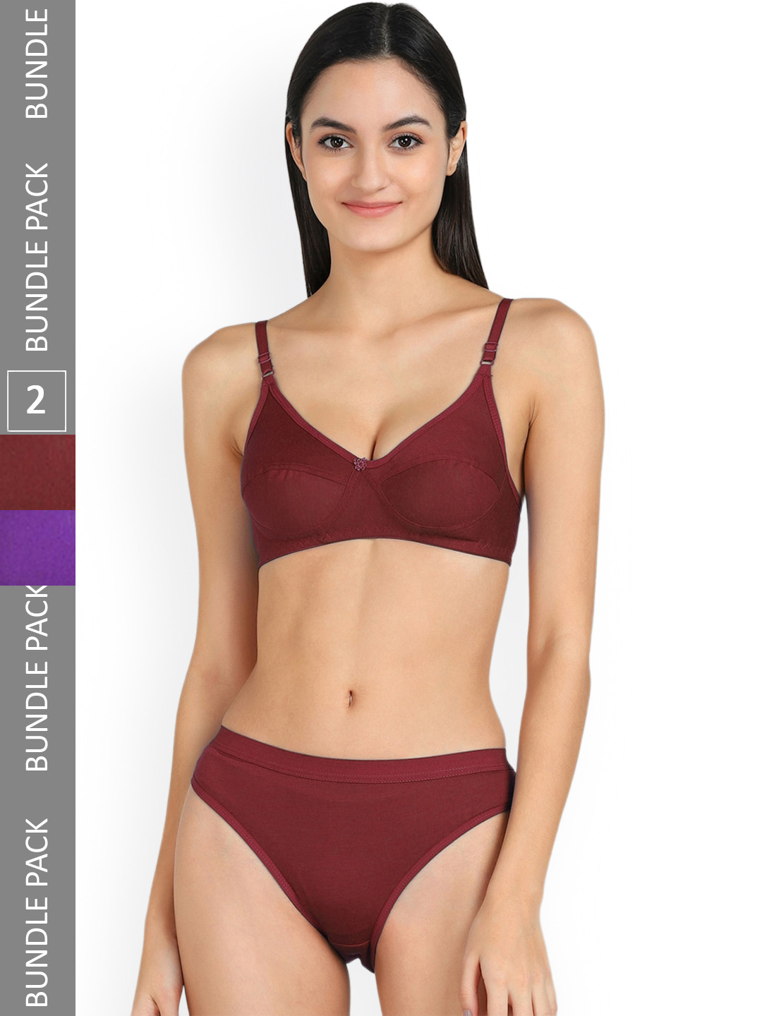 

AROUSY Pack Of 2 Cotton Lingerie Set, Purple