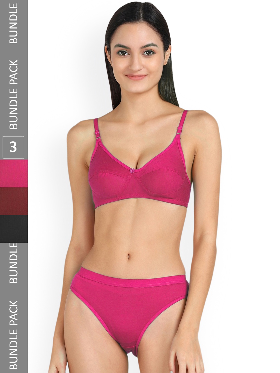 

AROUSY Pack Of 3 Cotton Lingerie Set, Pink